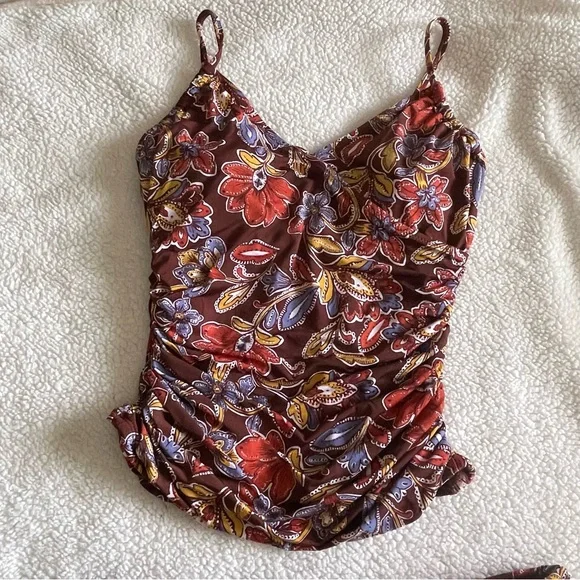 Garnet Hill mahogany paisley tankini size 10/14 - Picture 4 of 13